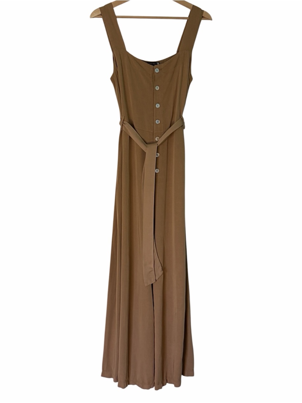 Sleeveless Button-Front Wide Leg Jumpsuit with Waist Tie